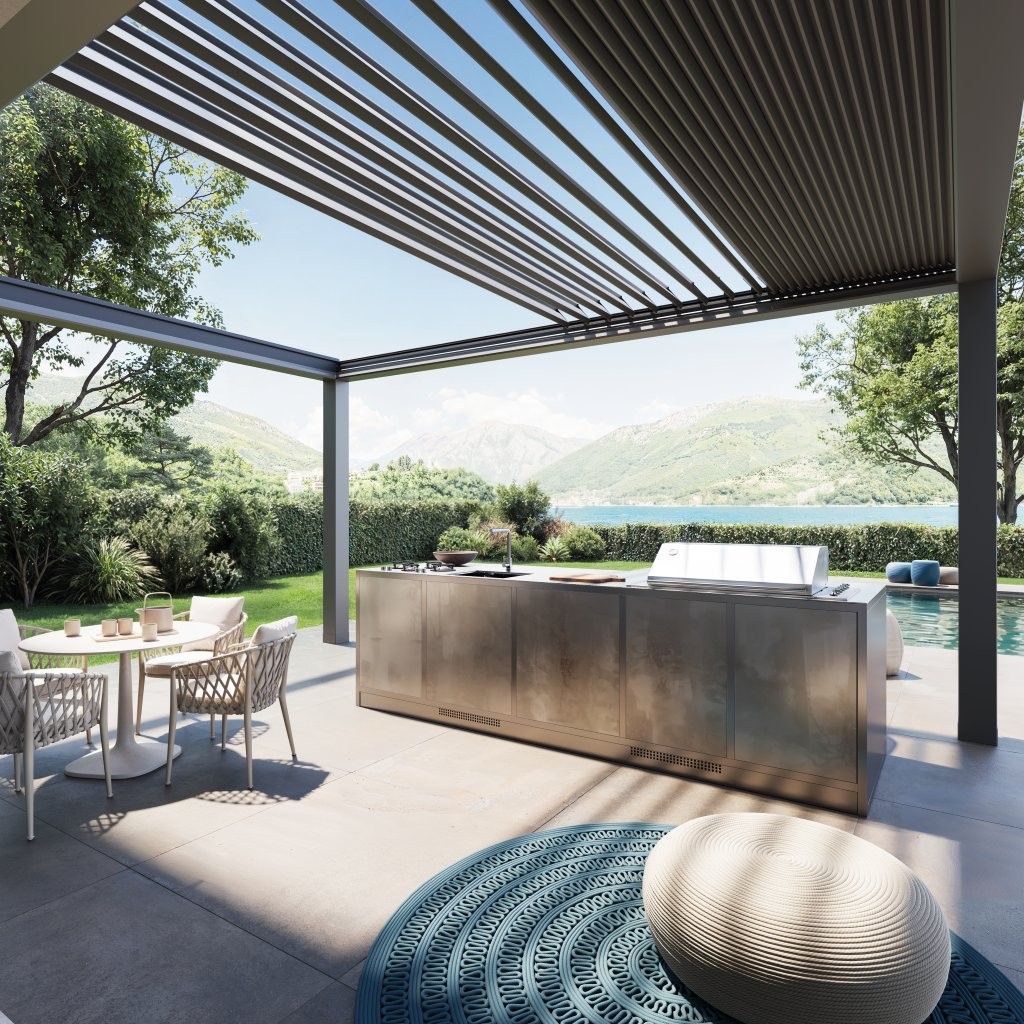 Tiltable Retractable Aluminium Pergola - slat adjustment view